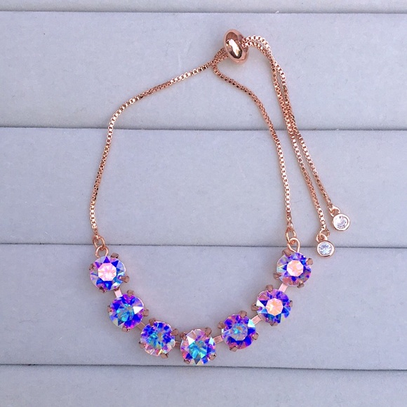Aurora Borealis Crystal + Rose Gold Adjustable Crystal Bracelet - Picture 5 of 6